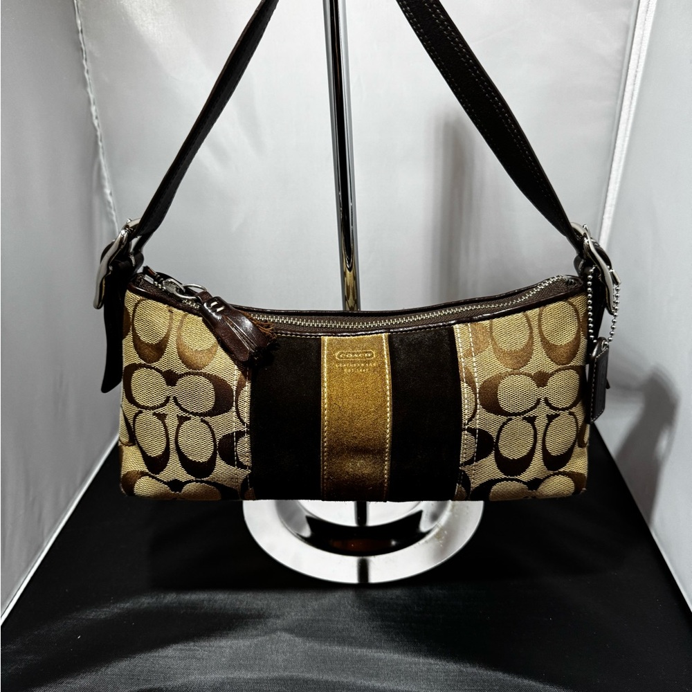 Coach Brown and Tan Shoulder Bag with Signature Style